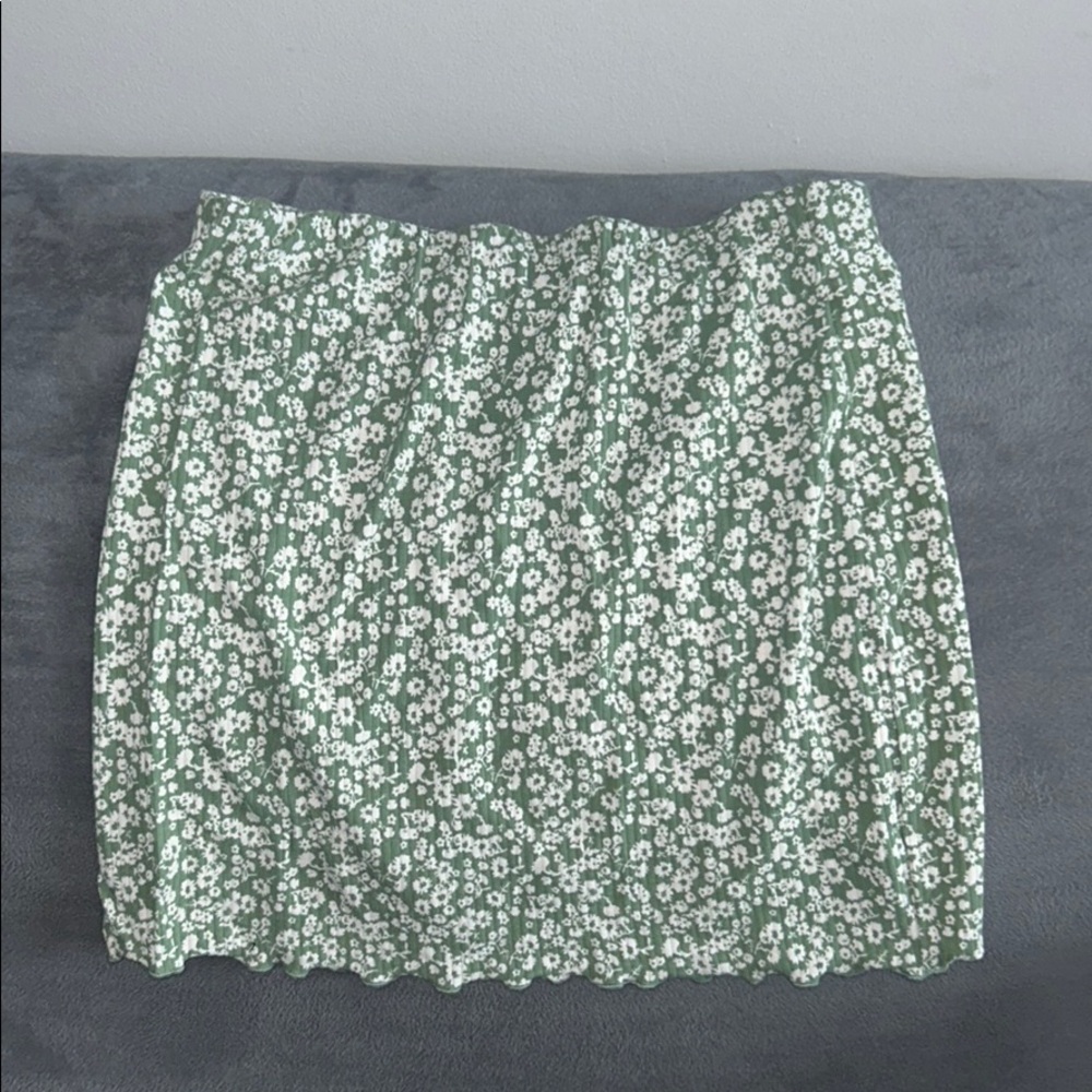Green and white floral skirt